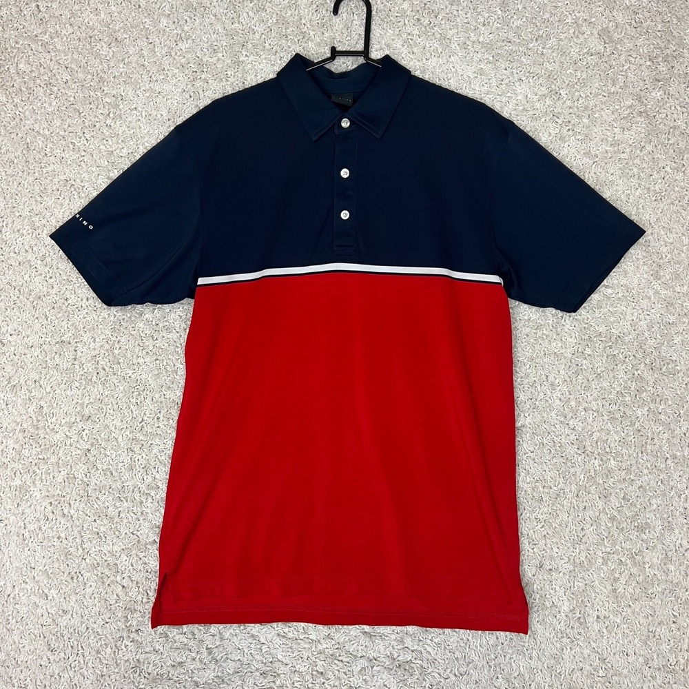 Dunning Golf Polo Shirt Mens Medium Blue Red Short Sleeve Collared Performance